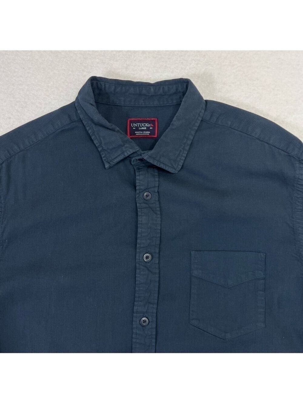 UNTUCKit Rohan Mens Large Navy Long Sleeve Button Down Cotton Blend Shirt